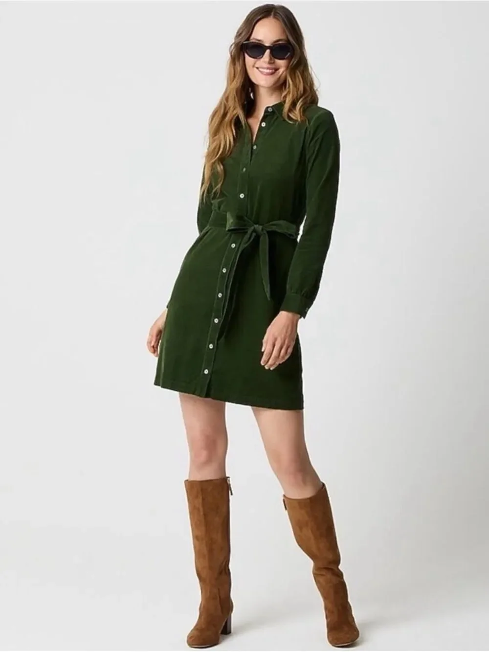 J. Crew Forest Green Button-Front Mini Shirt Dress Size 0